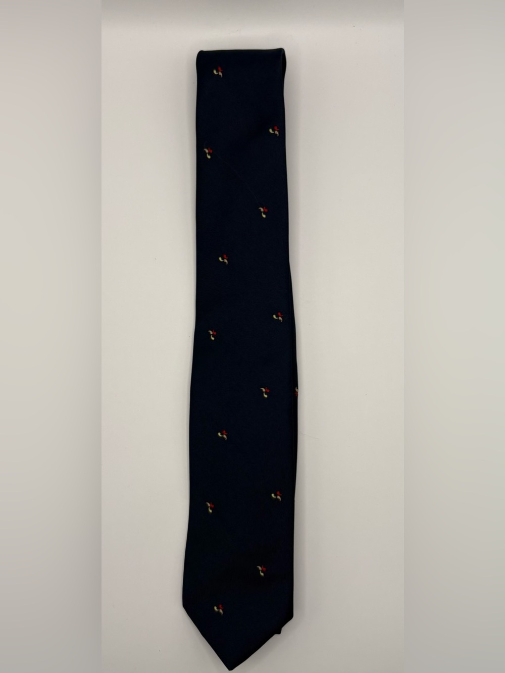 Paco Rabanne Navy Blue Silk Tie Embroidered Motif Designer Necktie Vintage